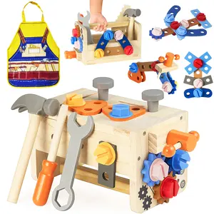 39 PCS Wooden Kids Tool Set with Tool Box and Vest, STEM Montessori Learning Educational Pretend Play Construction Toys, Preschool Hands-On Activity Toy, Perfect Halloween&Christmas Gift for Boy Girl
