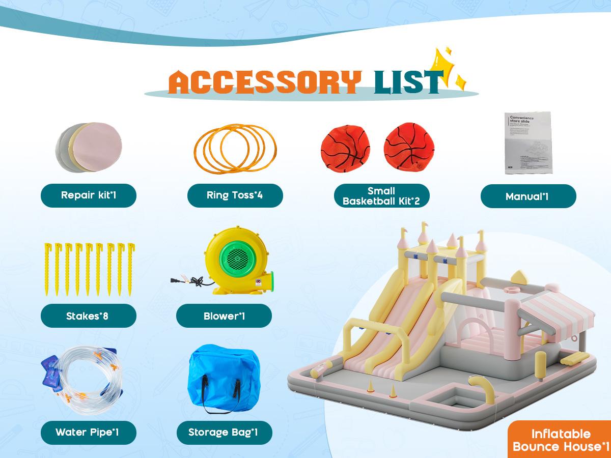 ALBOTT Inflatable Bounce House, Water Slide with Jumping Area, Climbing Wall, Splash Pool and Water Gun, Indoor Outdoor Jumper for Kids 3-12, Air Blower Included