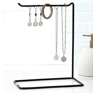 15-Inch Long Metal Jewelry Display Stand - Matte Black Modern Minimalist Organizer Rack for Home Decor & Events