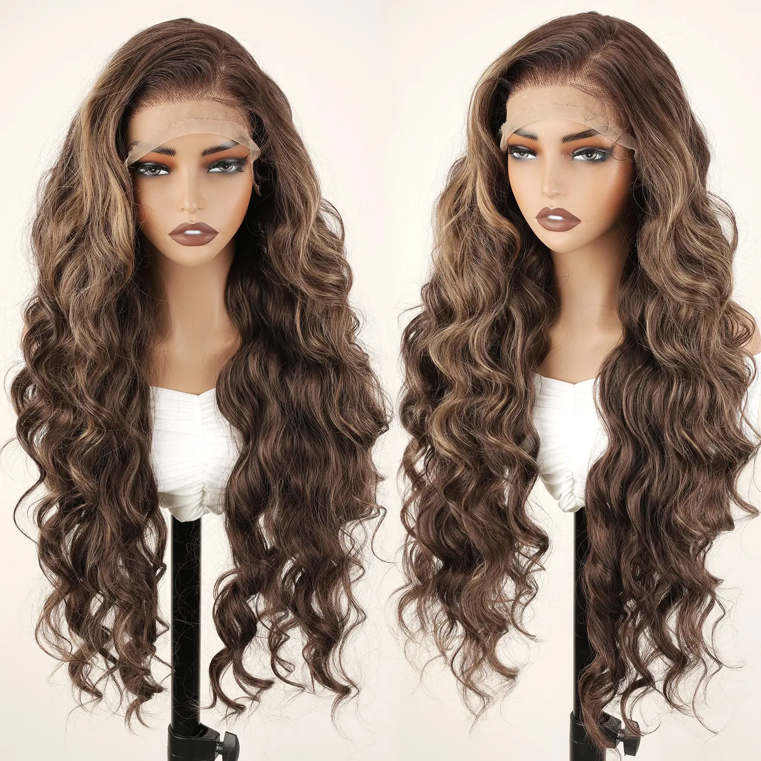 32 Inch Glueless HD Lace Front Ombre Brown Wig 13x6 Pre Gradient Synthetic Wig Natural Curls With Baby Hair for Women Daily Use Layered Wavy Wig Pre Styled Wig