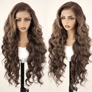 32 Inch Glueless HD Lace Front Ombre Brown Wig 13x6 Pre Gradient Synthetic Wig Natural Curls With Baby Hair for Women Daily Use