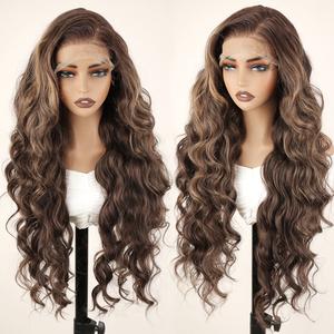 32 Inch Glueless HD Lace Front Ombre Brown Wig 13x6 Pre Gradient Synthetic Wig Natural Curls With Baby Hair for Women Daily Use Layered Wavy Wig Pre Styled Wig
