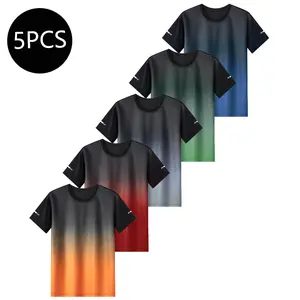 Men's Summer Sports Short Sleeve Trendy Gradient Design Top Thin Breathable Multi-Pack T-Shirt 5PCS