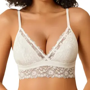 Avidlove Lace Bralette for Women Wireless Bralettes Non Padded Bralette V Neck Minimizer Lingerie