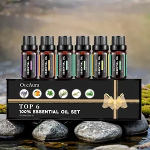 OceAura Organic Essential Oils Set-6pcs Massage Aromatherapy Oil, for Skin Care, Humidifiers, Diffuser, Relaxation and Wellness-Valentine's Day Gift Choose (Tea Tree, Peppermint, Lemongrass,Citrus, Eucalyptusm, Lavender) Blend Cosmetic
