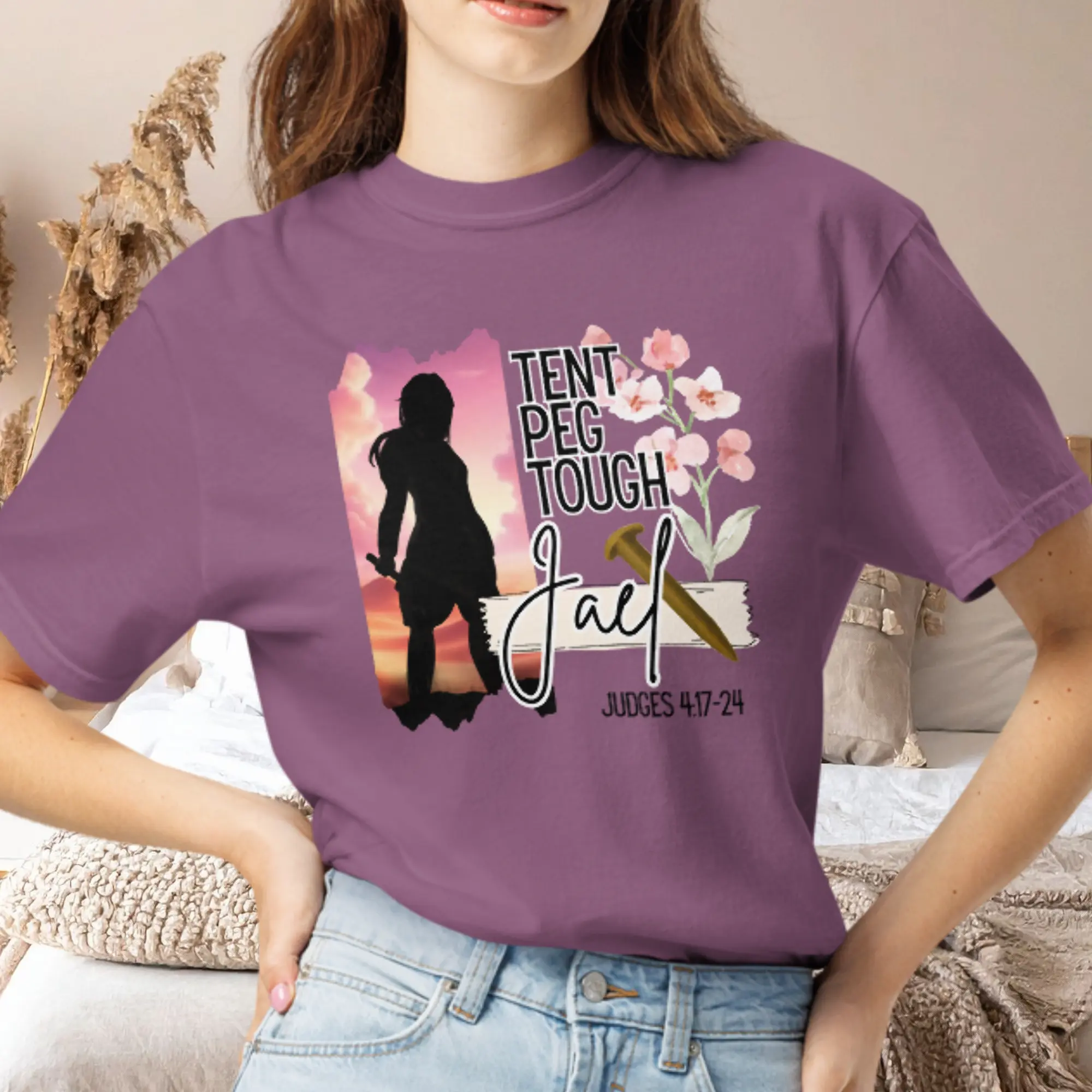 Tent Peg Tough Jael Shirt | Judges 4:21 Christian Women's T-Shirt | Faith Based Tee | Comfort Colors 1717