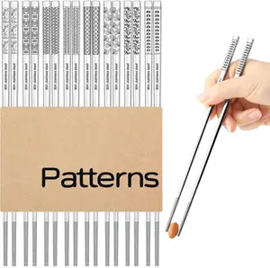 8 Pairs Metal Chopsticks Reusable 18/8 Stainless Steel Chopsticks Set Cute Laser Engraved Non-slip Japanese Korean Chinese Chopstick for Cooking Eating Dishwasher Safe 9.25" Chop Sticks Gift Set BPA Free