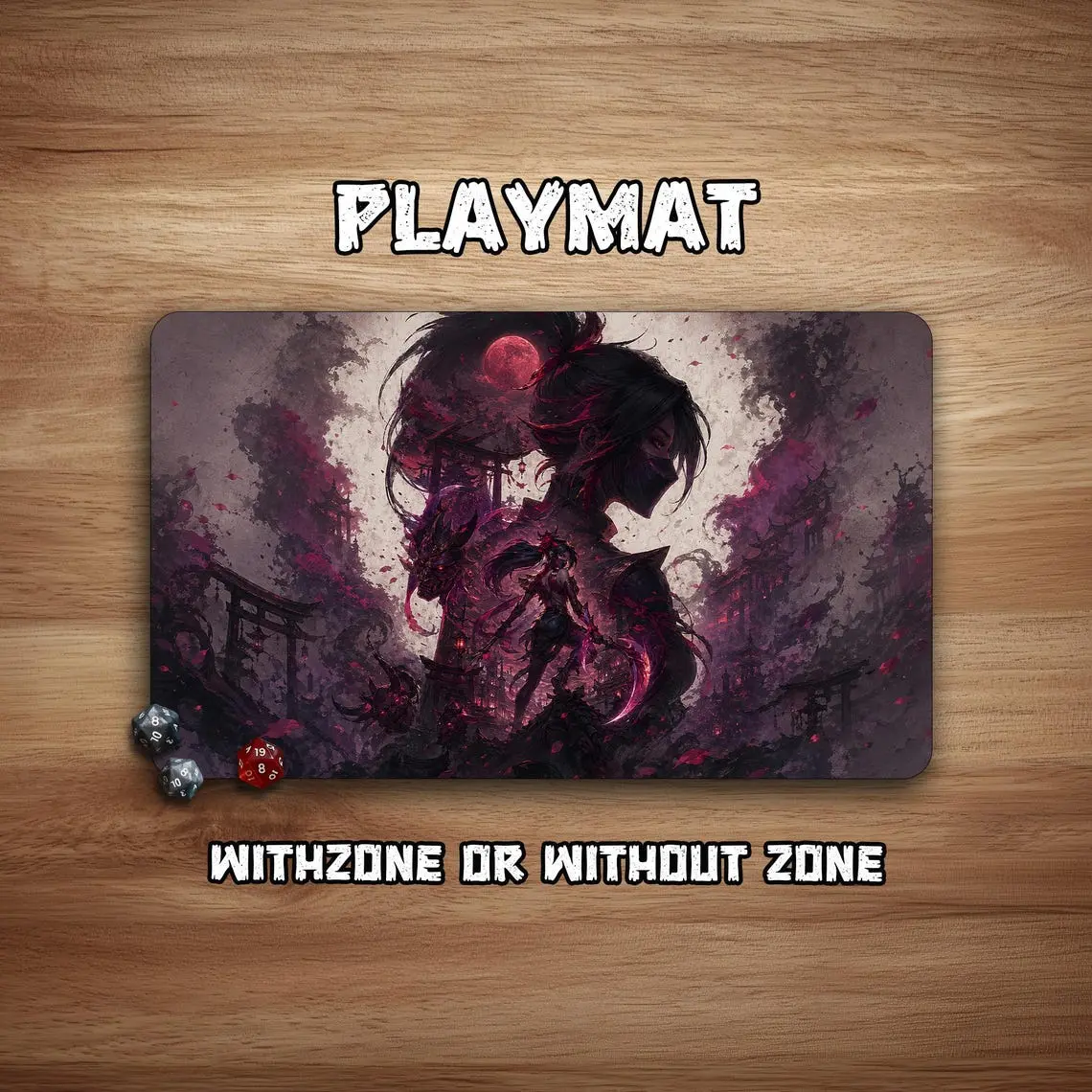 Riftbound Watercolour Bloodmoon Akali Playmat | 24"x 14"| Withzone| LOL TCG Game Mat