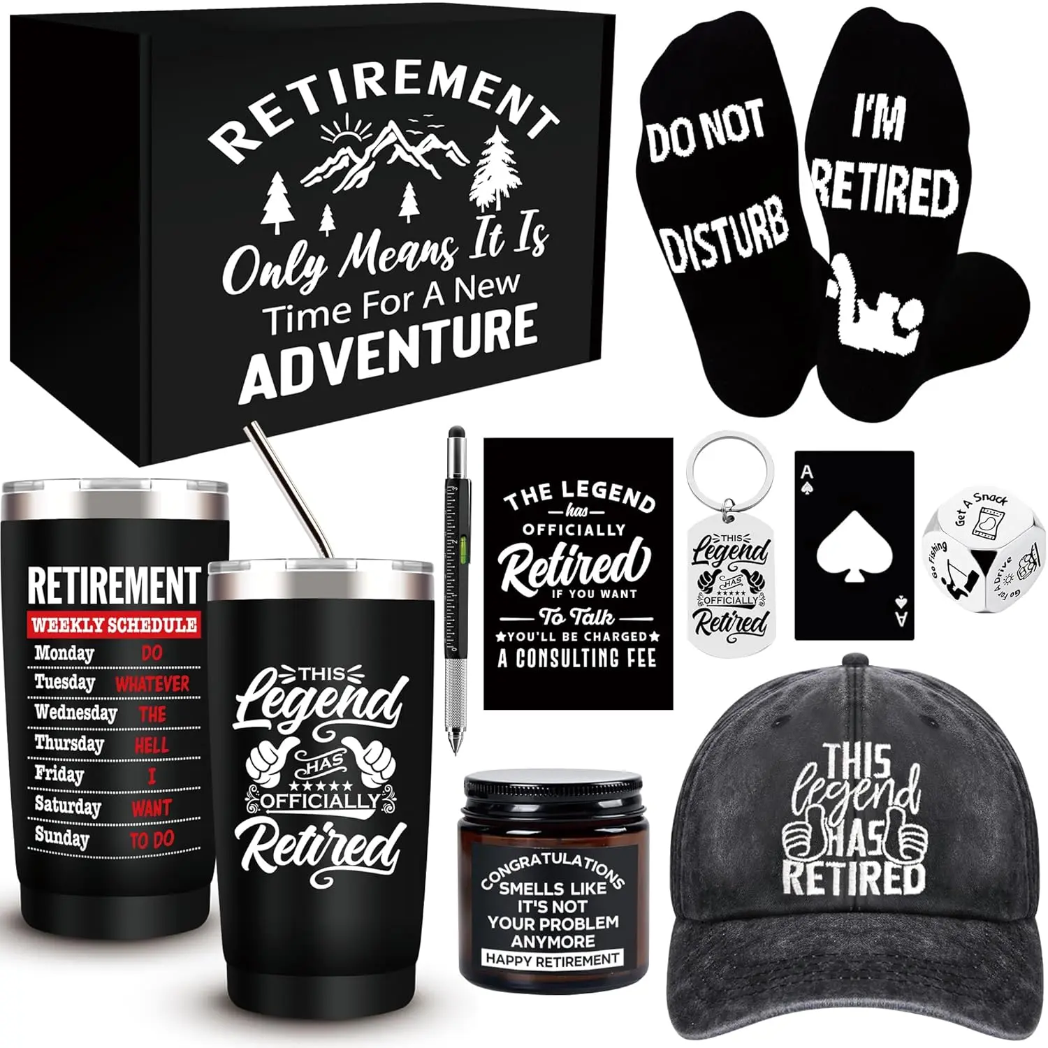 10 count Retirement Gifts for Men 2025, This Legend Has Retired, Happy Retirement Gifts for Dad, Grandpa, Coworker, Teachers, Boss, Friends, Retirees, 20 Oz Tumbler  Retirement Gifts Basket