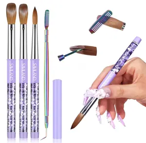 SAVILAND Kolinsky Acrylic Nail Brush Set: Size 6,10,14 Professional Nail Brushes Cleaner Manicure Tool for Acrylics Application Acrylic Powder Nails Extension 3D Carving for Nails Art DIY