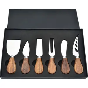 6Pcs Cheese Knife Set Cheese Knives Cutter Fork Spreading Cheese Knife Wood Handle Stainless Steel Utensils Kitchen