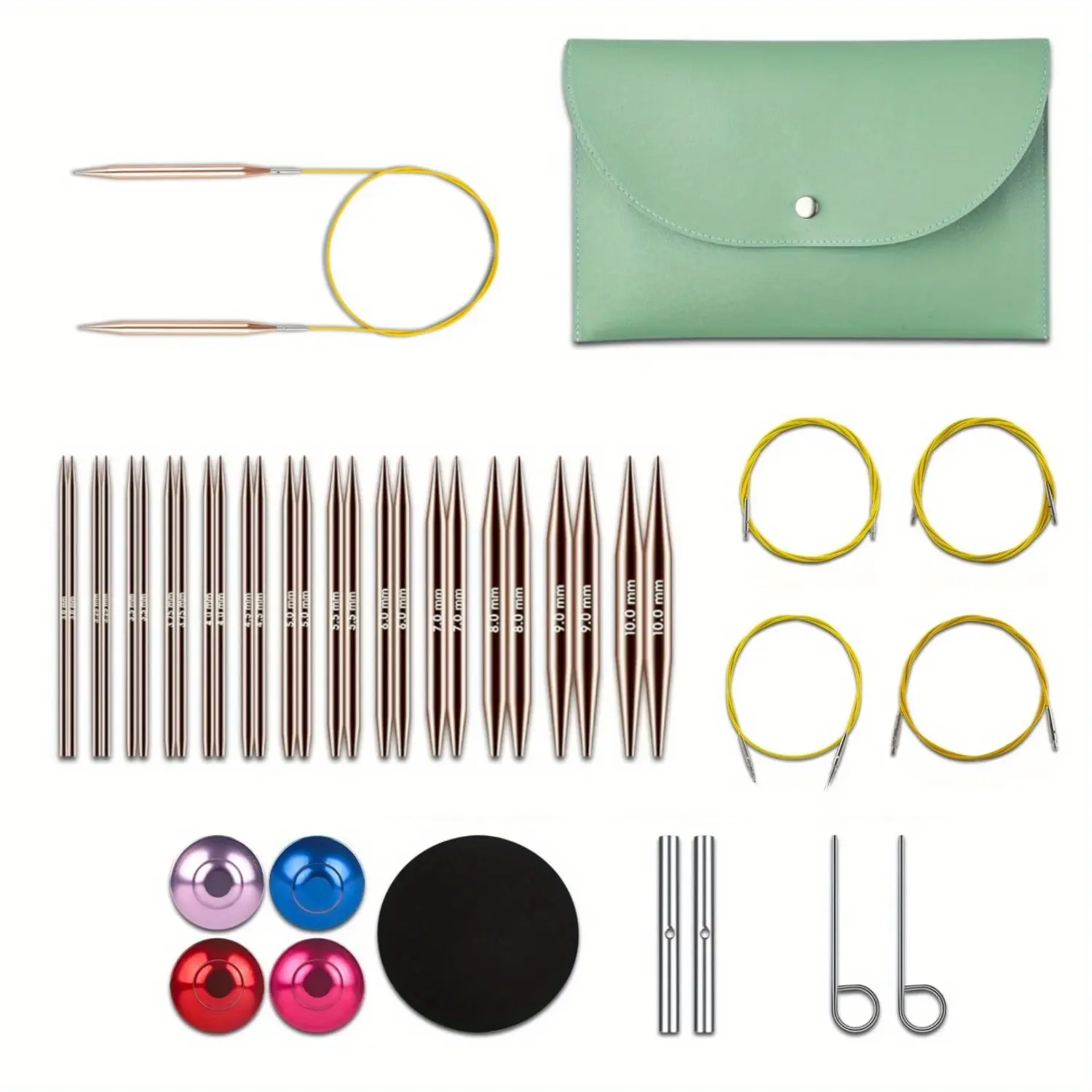 Interchangeable Circular Knitting Needles Kit - 1 Set of 13 Pairs Premium Lightweight Aluminum Needles (3.0 mm-10.0 mm, 4.5 mm Included) with Interchangeable and Flexible, High-Quality and Durable Design to Reduce Hand Fatigue, Sewing & DIY Hand Tool Kit