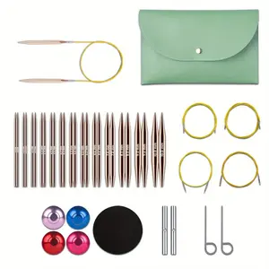 1 Set Interchangeable Circular Knitting Needles Kit,Including 13 Pairs Premium Aluminum Needles(3-10mm) & Accessories,Sewing Supplies,DIY Hand Tools Kits