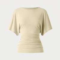 Effortless Boatneck Batwing Sleeve Side Ruched Top - Stylish & Comfortable Women's Fashion baju kelawar  Streetwear, Womenswear
