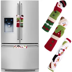 Santa Snowman Refrigerator Handle Cover Set, 3-Piece Kitchen Appliance Handle Covers, Holiday Decoration Ideal Choice, Durable Design