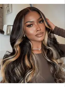 Glueless Lace Human Hair Wig, 1b/27 Color Highlights, Pre-Plucked & Pre-Cut Design, 180% Density Body Wave Style, Comfortable Fit for All