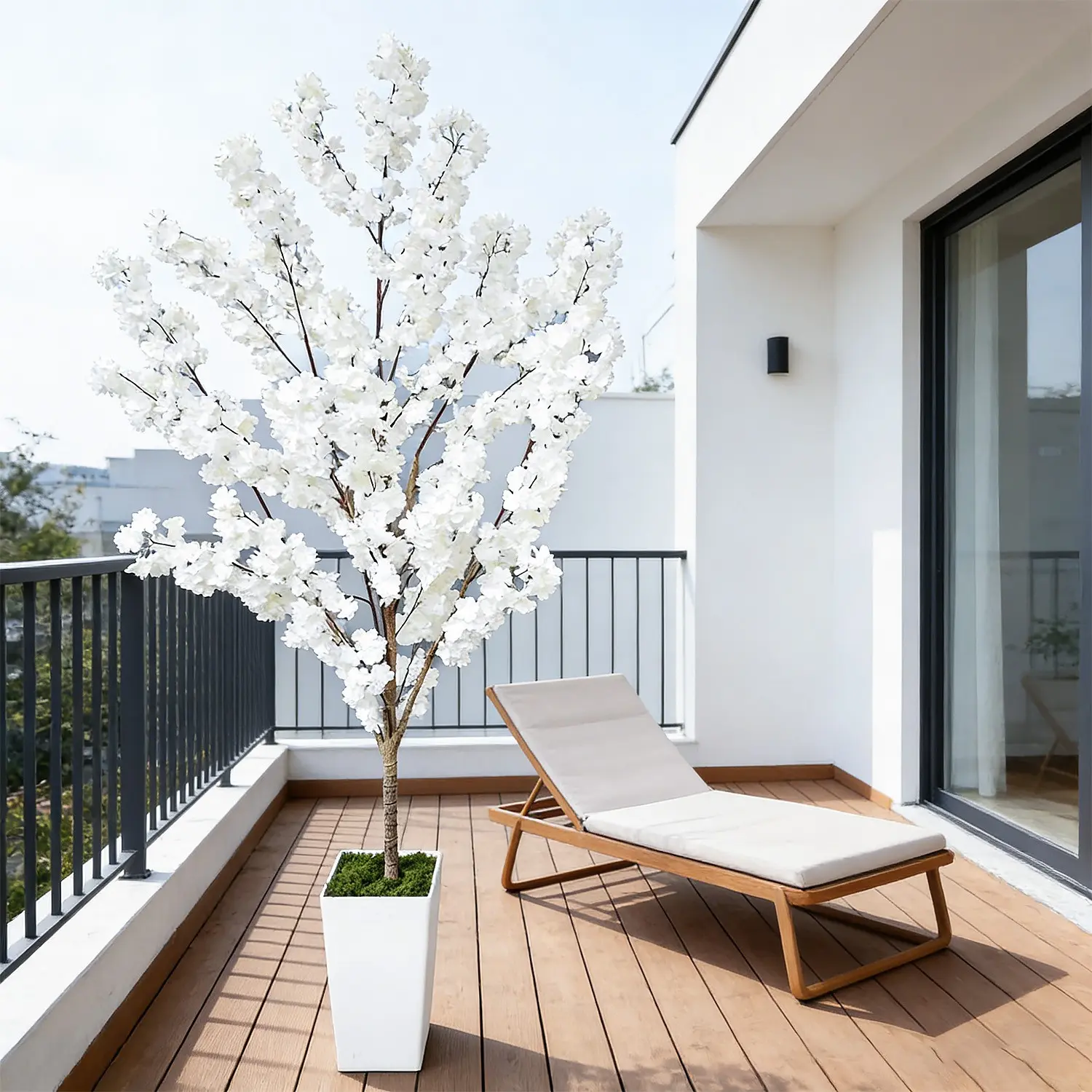 1Pcs 5.25ft-6.89ft Artificial Cherry Blossom Tree, Home Floor Decoration, Includes Plastic Pot & Faux Moss, Perfect for Kitchen, Living Room, Wedding, Artificial Plants, Fake Potted Plant