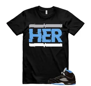 Her 2 Shirt To Match 5 Retro Black University Blue White 2026, Black/University Blue Sneaker Matching Shirt, Cotton Unisex Graphic T-Shirt