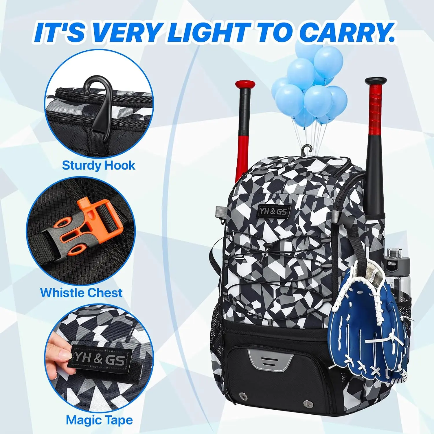 Softball Bag,Softball Bat Bag for Youth Adults,Baseball Bag with Fence Hook for Tball Bat & Equipment,Lightweight Baseball Bat Backpack with Shoe Compartment,Large Main Compartment for Helmet GOTECH