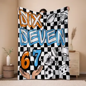 2D Flat Printing 1pc  Fun Numbers 67 Pattern Printed  Blanket Flannel Fleece All Season Light Weight Living Room/Bedroom Warm Blanket Flannel Throw Blanket