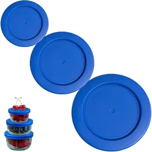 2, 4 & 7 Cup Blue Replacement Lids/Covers for Pyrex, Anchor Hocking & Storage Bowls *Lids Only Glass Container Not Included* (3 Pack *One of Each Size*)