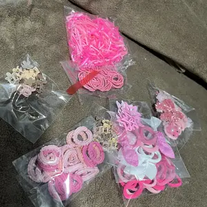 500pcs/Set Girls' Pink Bowknot Hair Clips, Cute Princess Hair Accessories, High Elastic Durable Non-Damaging Hair Ties, Hair Bands, Rabbit Ear Hair Rings, Versatile Duck Clip Barrettes, Suitable For Daily Use