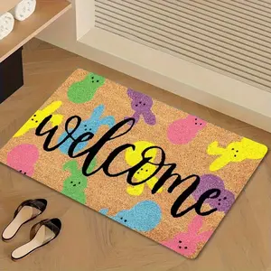 Peep Bunny Pattern Rubber Non-Slip Doormat | Water Absorbent, Washable, Suitable for Outdoor, Bathroom, Home, and Camping Decoration