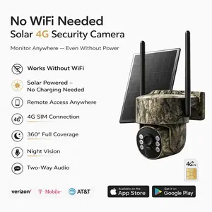 4G LTE Wireless Solar Powered Security Camera D301 – 2K HD Live View 360° Coverage, No WiFi, Remote APP Controlled, WaterProof, Motion Activated, Night Vision, Outdoor, Data refill is required for Unlimited 4G data usage