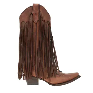 Circle G by Corral Womens Brick Fringe Snip Toe Pull On  Casual Boots Mid Calf Mid Heel 2-3" - Brown
