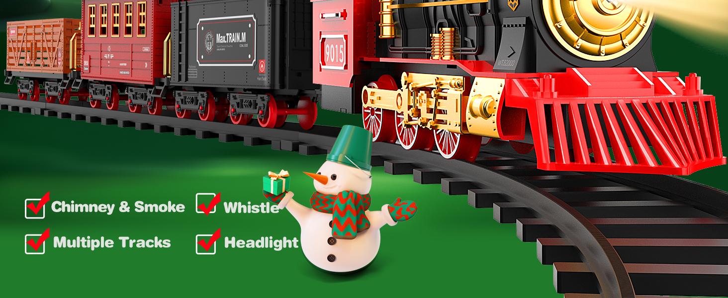 Hot bee Christmas Steam Locomotive Train Set - Electric Trains Cars & Tracks, Sounds & Lights,Christmas Toys for Kids, Incorporating Christmas Train and Model Train Layout Elements