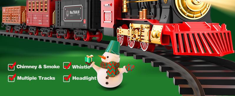 Christmas Steam Locomotive Train Set - Electric Trains Cars & Tracks, Sounds & Lights,Christmas Toys for Kids, Incorporating Christmas Train and Model Train Layout Elements
