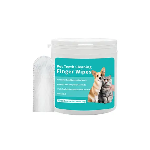 Pet Teeth Cleaning Finger Wipes - 50-Piece Set for Dog & Cat, Includes Cleansing Gauze & Towels