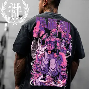 HardTimesClothing - Majinn Buu DragonBal Retro Vintage Washed Anime Graphic T-Shirt 100% Cotton Oversized Streetwear Tee, Y2K Gothic Graphic Shirt, Acid Wash Heavyweight Cotton Unisex Gift