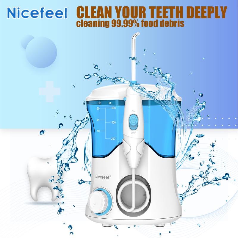 Nicefeel Water Floss - Electric Tooth Water Floss for cleaning and braces cleaning, 10 pressures and 7 Tips, 600ml Water floss for home use