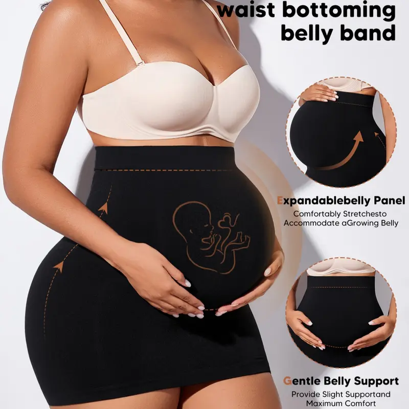 Maternity High Waist Support Skirt Shorts – Seamless Over Belly Pregnancy Shapewear, Soft Stretch Fabric for Bump Lift & All-Day Comfort, Maternity Apparel
