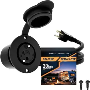 20A Weatherproof Outdoor Power Outlet by  20 Amp 110,120-125  HJP-5379-GCR2 NEMA 5-20R Receptacle Kit with Integrated 20" Extension Cord +  Rubber Cover (Black)