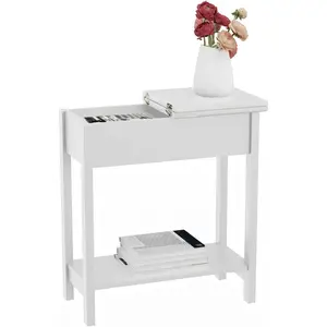 HYGRAD BUILT TO SURVIVE Wooden Narrow Night Stand Flip Top Bed Side End Table Shelf, Slim Tables Sofa Couch Bedside with Storage Shelves for Small Space - Living Room, Bedroom, Entryway