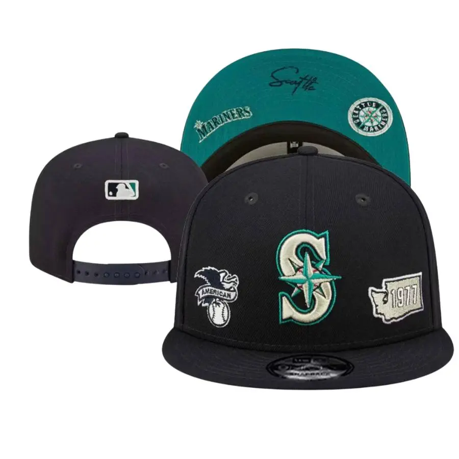 New Era MLB Adjustable Snapback Cap – Flat Brim Hat Featuring Seattle Mariners, Los Angeles Dodgers, New York Yankees, Washington Nationals, Chicago White Sox, Pittsburgh Pirates, St. Louis Cardinals, Cleveland Guardians & Atlanta Braves Team Logos