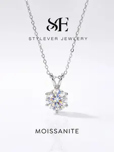 1 Pc Fashionable Six Prong Necklace with 1.0ct Synthetic Moissanite for Women Party Copper Fine Jewelry