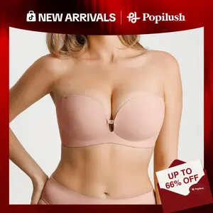 Seamless Non-Slip Popilush Shaping Strapless Bra, Removable Pads Bandeau Tube Top Bra, Wireless Invisible Push Up Support Bra for Women