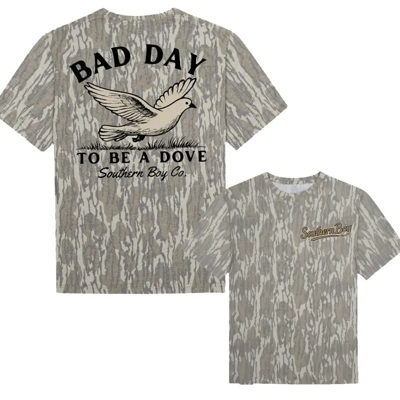 Bad Day To Be A Dove Bottomland Camo T-Shirt, Men's Front & Back Dove Hunting Graphic Tee, Short Sleeve Outdoor Shirt