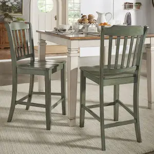 Set of 2, Antique Sage Finish Spindle Back Counter Height Chair