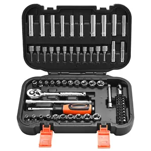 【Summervibes】VEVOR Socket Set, 70 Pieces, 1/4 inch Drive Socket and Ratchet Set, SAE and Metric, Deep and Shallow, Mechanic Tool Kit with Bits, Accessories and Storage Case, CR-V Alloy Steel, for Automotive Repair