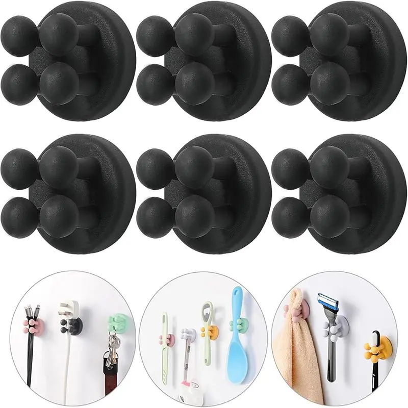 Silicone Razor Holder for Shower Wall, 6 Counts Self Adhesive Silicone Toothbrush Holder, Wall Mounted Multi-function Utility Hook for Hanging Towel, Bathroom Organizing Accessories, Bathroom Organization, Self Adhesive Hooks