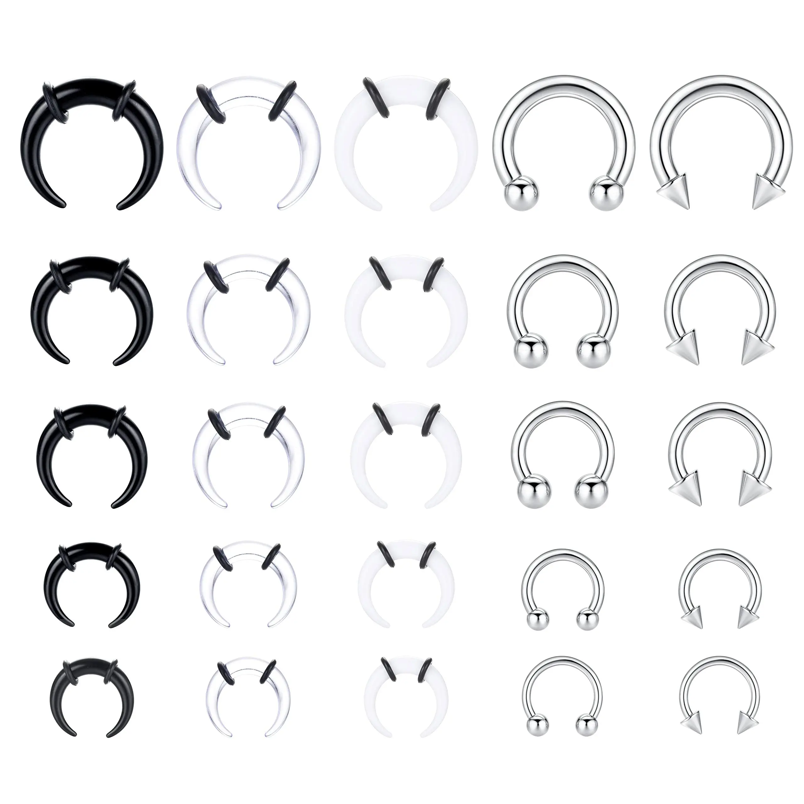 Septum Stretcher Set - Stainless Steel Tapers & Pinchers 14g-6g Gauge Ring Kit