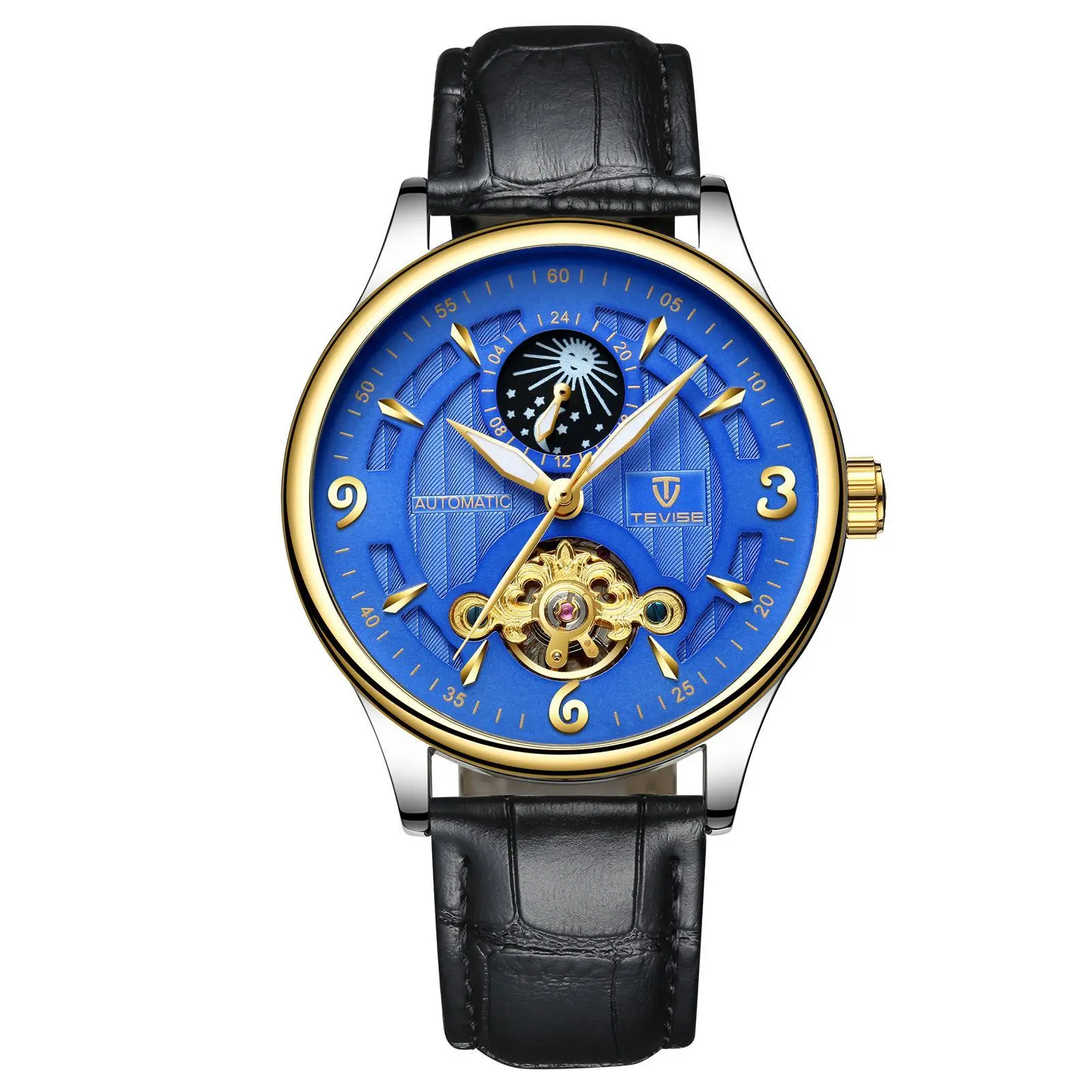 TEVISE Mechanical Watch for Men, Fashionable Skeleton Dial and Leather Strap, Precision Movement with Alloy Case, Elegant Father's Day Gift, Elegant Gift Accessory For Father's Day, Father’s Gift