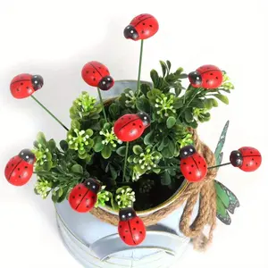 10pcs Wooden Ladybug Decorative Garden Stakes Garden Decoration Outdoor Yard Decor Easter Festival Decoration Office Home Decor