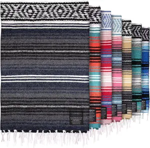Authentic  Mexican Blanket (70"x50") - Handwoven Yoga, Serape - Artisanal Falsa, Beach, Camping, Picnic, Outdoor (Blue Haze)