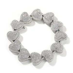 17mm Chunky Heart Bracelet | Full-Pavé CZ | Hip-Hop Romantic Gift for Girlfriend