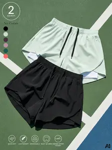 A1 Women's 2 in 1 Running Tennis High-Waisted Shorts Lightweight Breathable Woven Athletic Shorts Built in Liner Hidden Zip Pocket Elastic Waist Drawstring Quick Dry Gym Workout